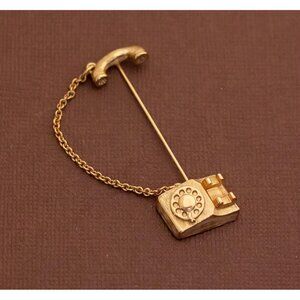 Vintage Antique Telephone Gold Tone Stick Pin - U21